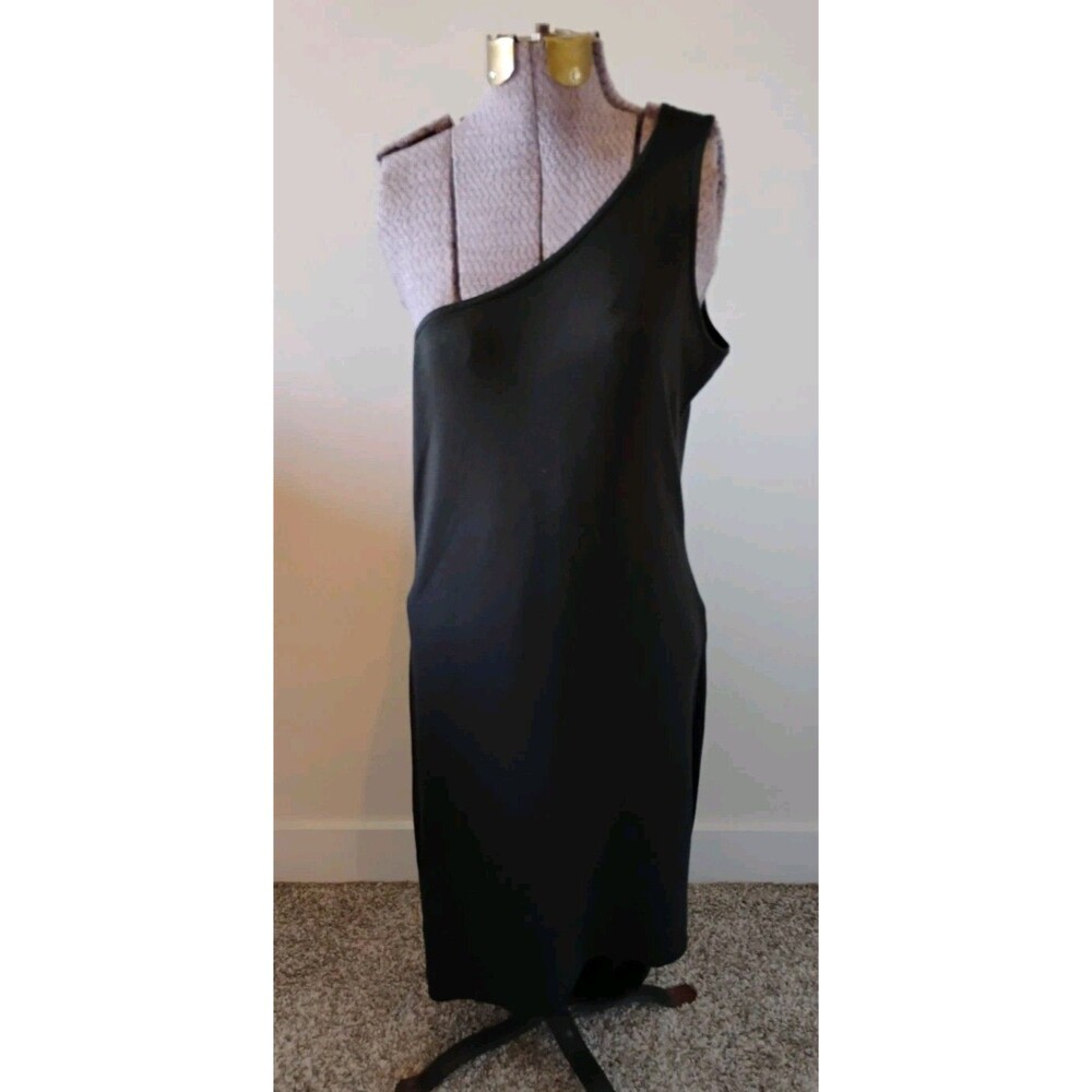 Michael Kors Black Knit Asymmetrical Hem Dress Women's One Shoulder Disco y2k L